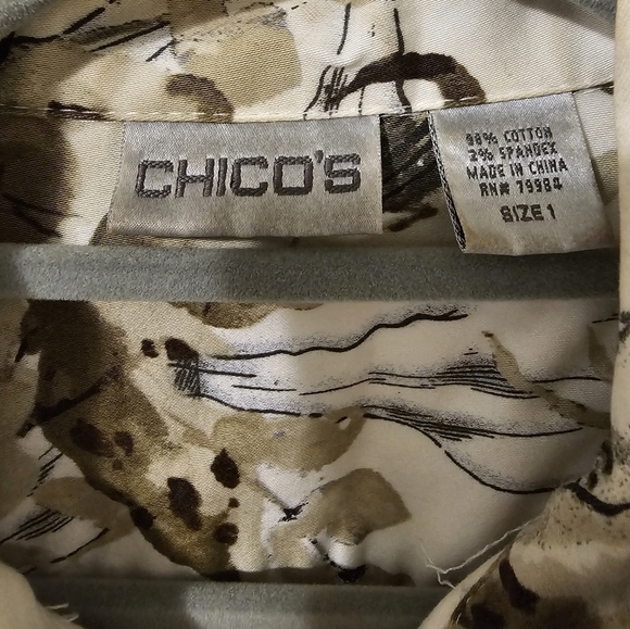 Chicos Stretchy Jacket Size 1 or Medium Abstract Floral Print Neutral Colors - Picture 2 of 8